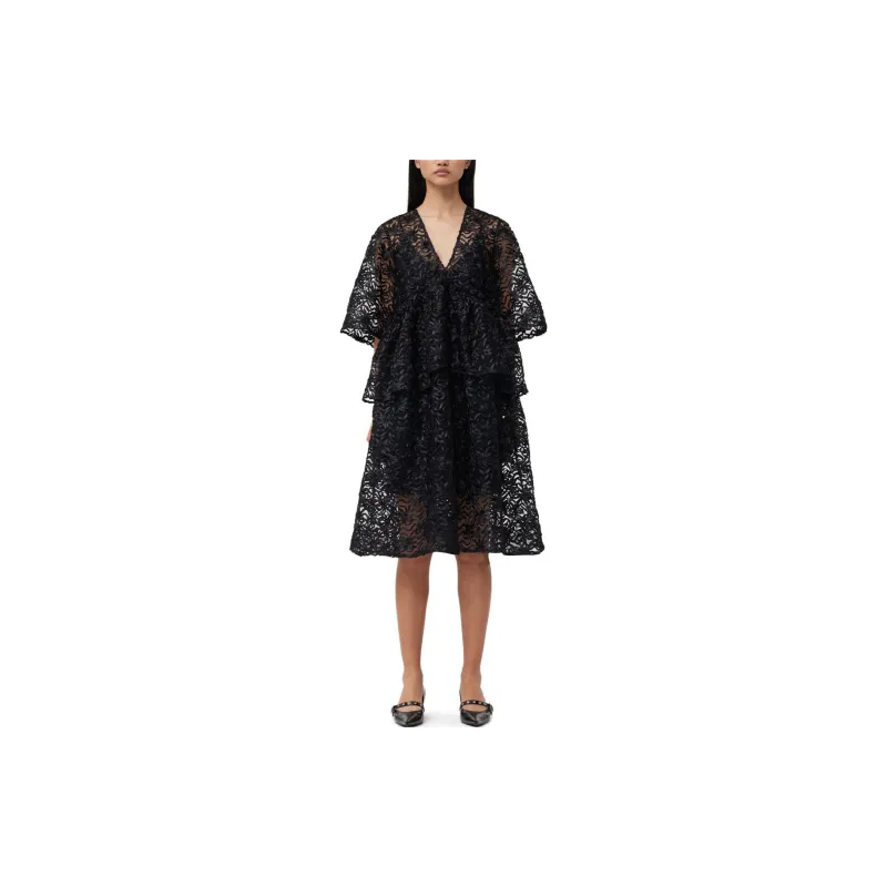 GANNI V Neck Ruffled Dress-2