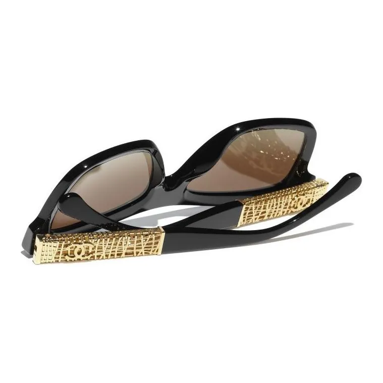 CHANEL Metal Acetate Square Sunglasses Unisex Black-4