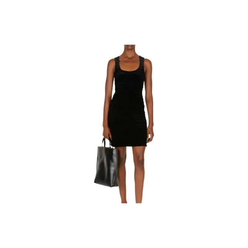 GANNI Velvet Jersey Smock Mini Dress 'Black'-2