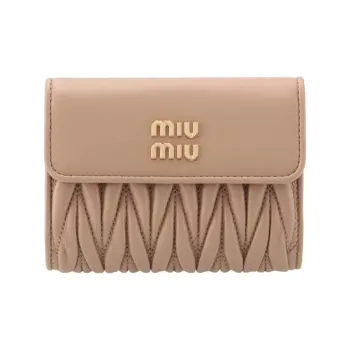 MIU MIU Leather Wallet Mini Women's Khaki