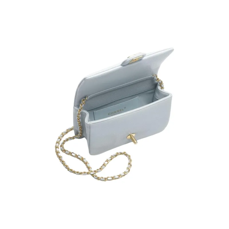 CHANEL Calfskin Shoulder Bag Mini Unisex Light Blue-2