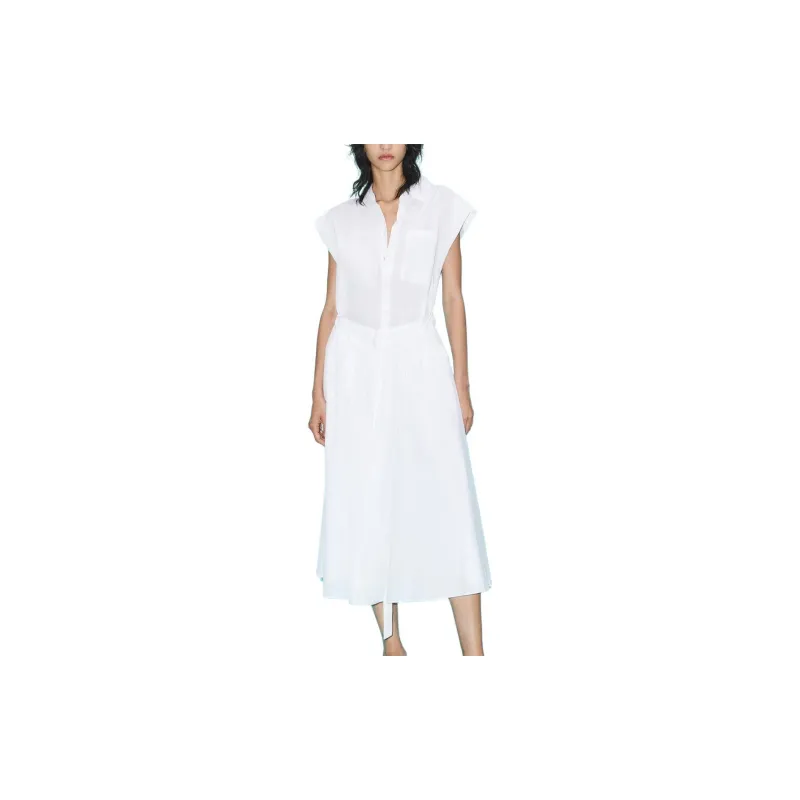 ZARA Short Sleeved Dresses Women's White-1