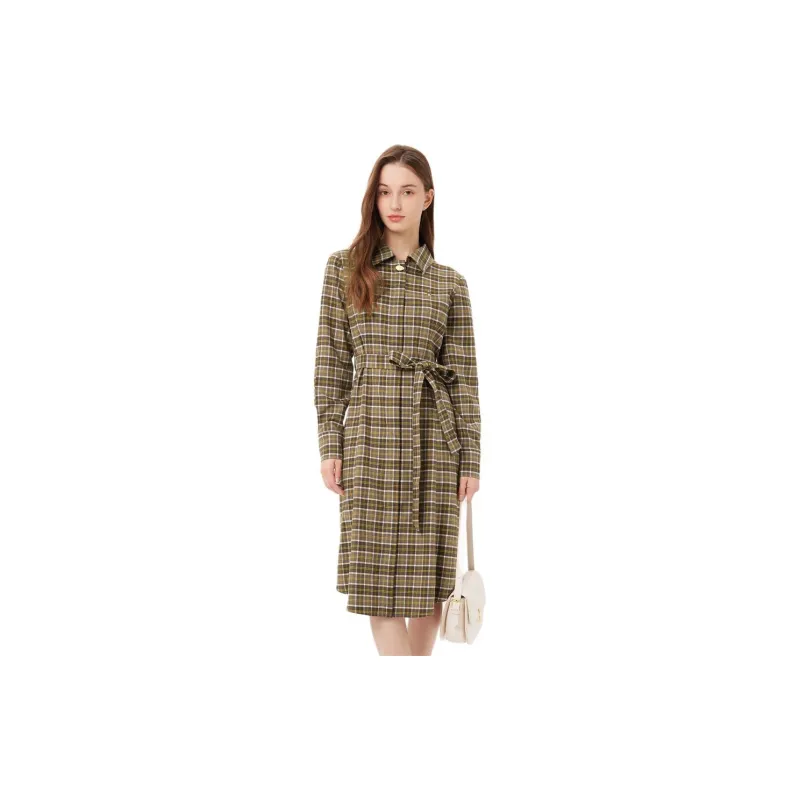 Hush Puppies Long Sleeved Dresses Women's Beige Coffee-1