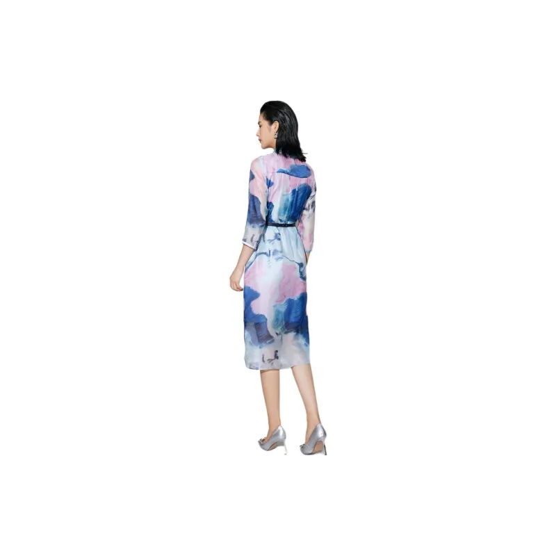 BBLLUUEE Long Sleeved Dress Women's Pink Blue-2