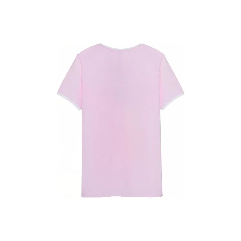 Burberry Women's Embroidered Monogram Ekd V Neck T shirt Pink/White-1