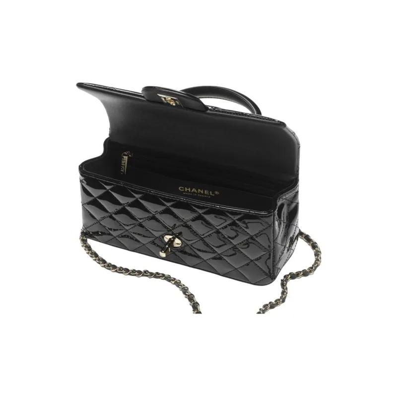 CHANEL Classic Flap CF Calfskin Patent Leather Shoulder Bag, Crossbody Bag, Handbag Mini Women's Black-2