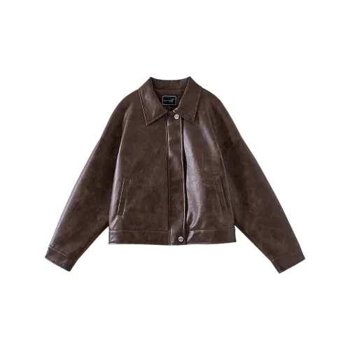 OUNIXUE Leather Jackets Women's Coffee