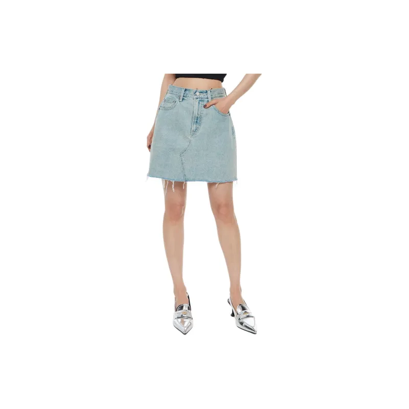 MOUSSY Denim Short Skirts Women's Light Blue-2