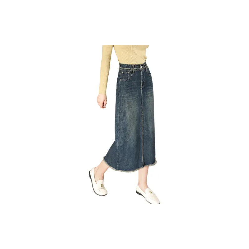 TERRE BLEUE Denim Long Skirts Women's Dark Blue-2
