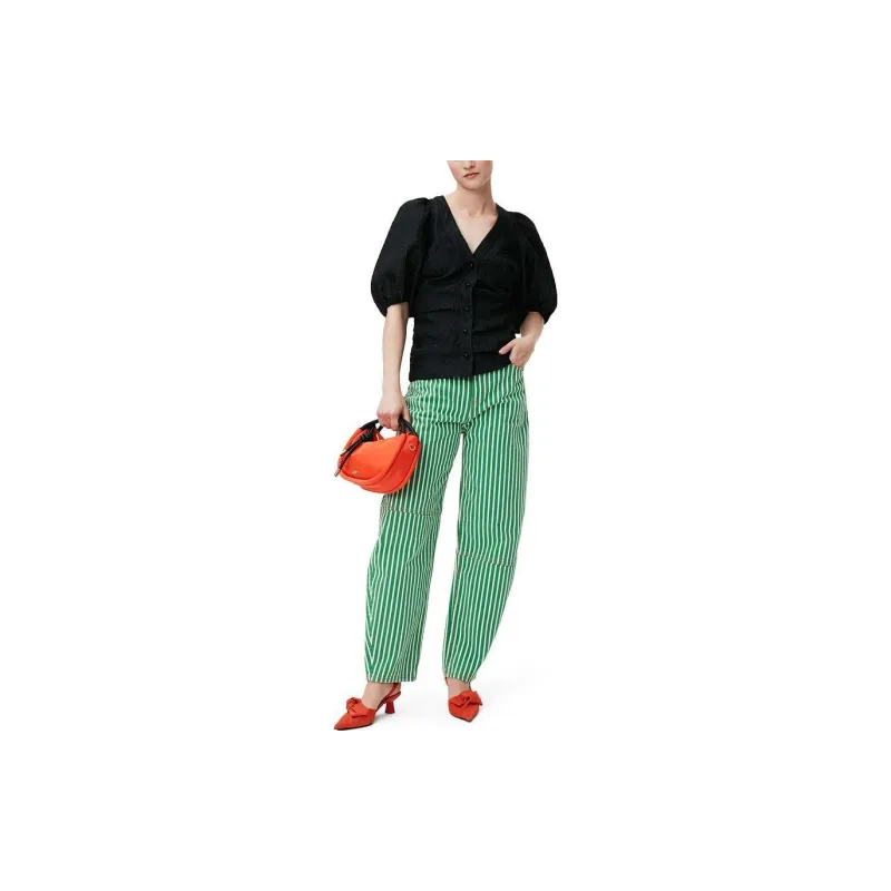 GANNI V Neck Puff Sleeved Blouse-1