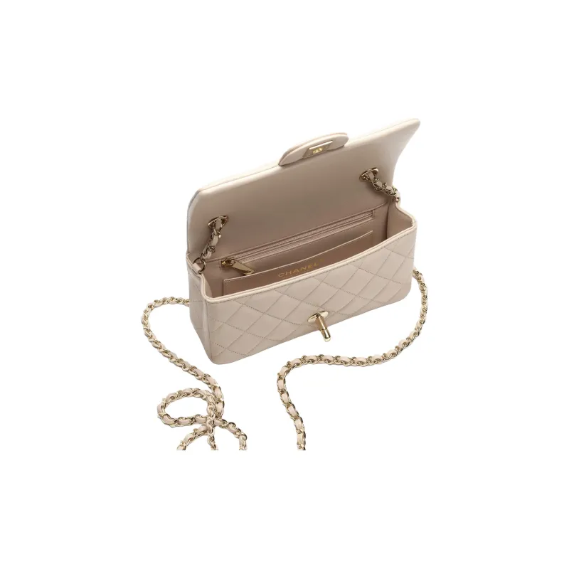 CHANEL Sheepskin Crossbody Bag, Shoulder Bag Mini Women's Light Beige-3