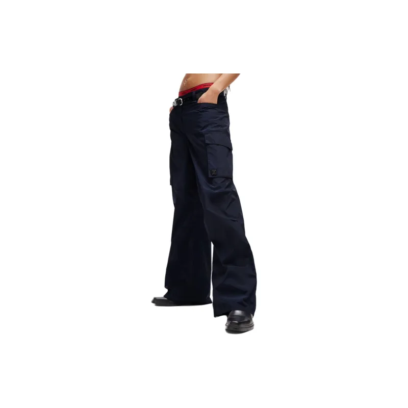 HUGO BOSS Relaxed-Fit Cargo Trousers With A Wide Leg Cargo Pants Women's Blue-3