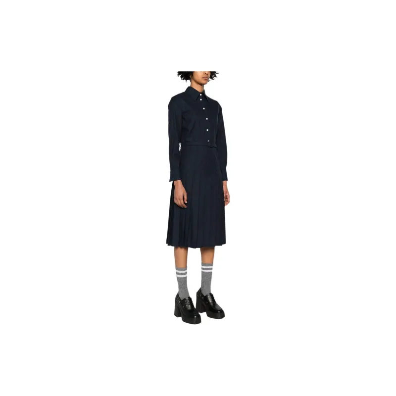 THOM BROWNE Belted Pleated Midi Dress-3