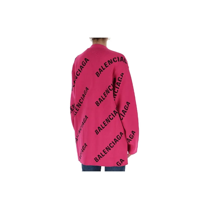 Balenciaga Allover Logo Cardigan 'Pink/Black'-4