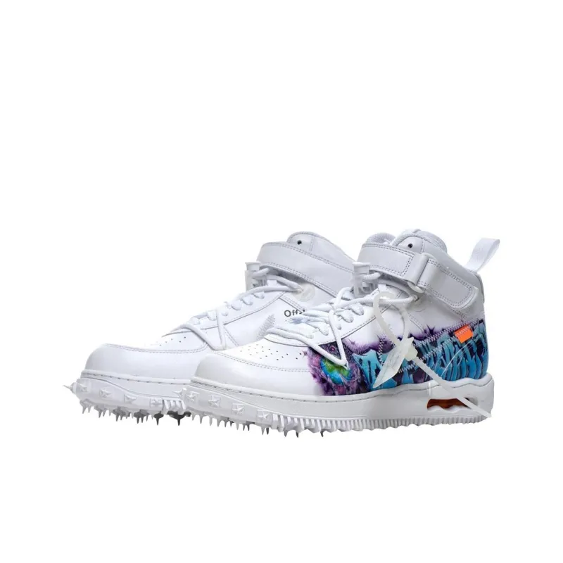 Nike Air Force 1 'Graffiti' Cushioning Mid-Top Skateboard Shoes Men's White-2