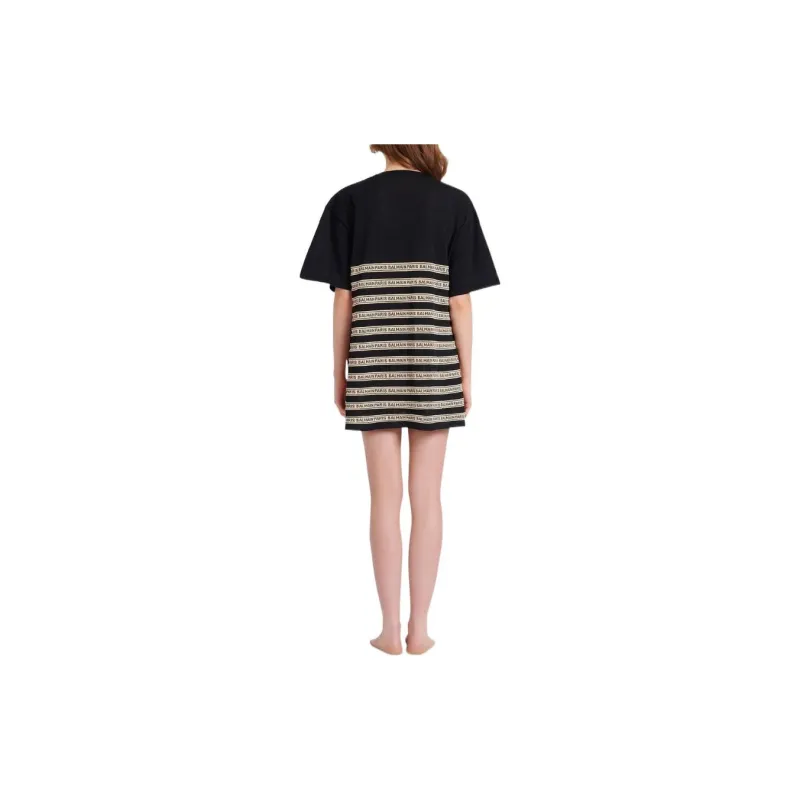 BALMAIN Striped Logo lettering Knit Top-2