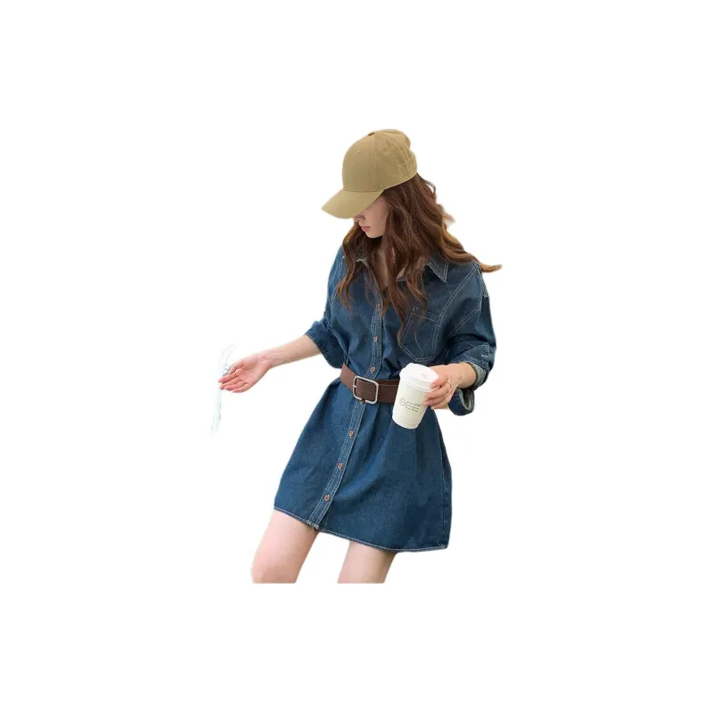 NANING 9 Long-Sleeved Dresses Women's Blue-1