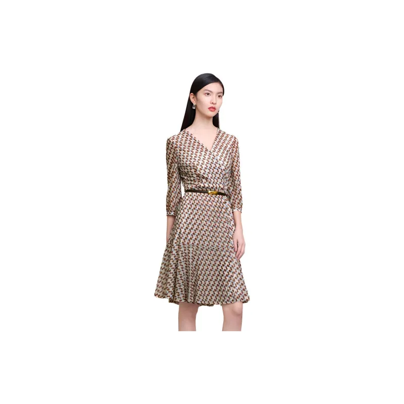 JZ. ANNAKRO Long Sleeved Dress Women's Floral Coffee-1