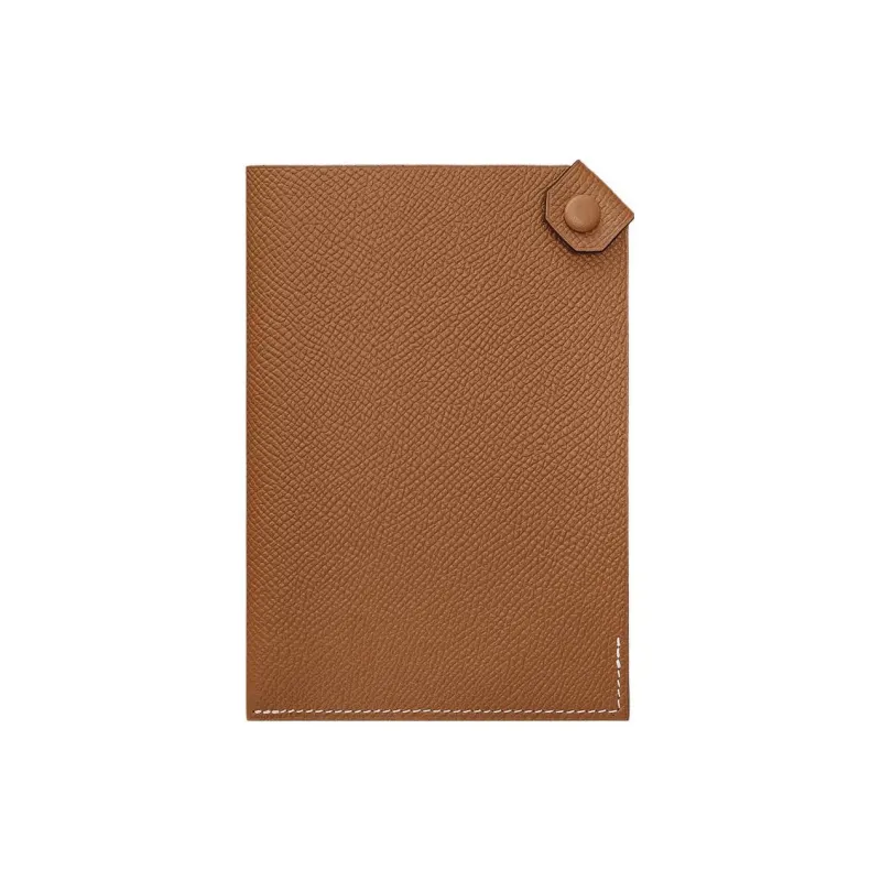 HERMES Tarmac Cow Leather Passport Card Holder Women's 37 Gold Brown-0