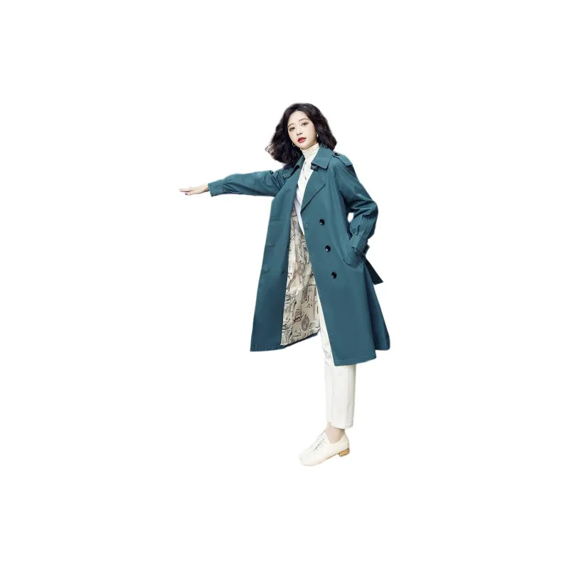 Yi Mengyuan Trench Coat Women's Ink Blue-2