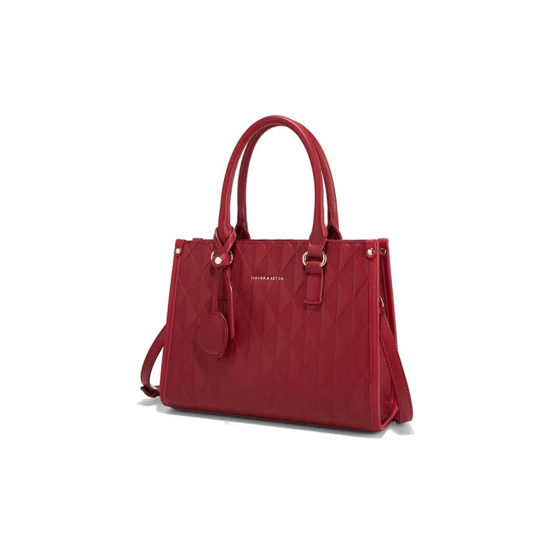 CLEVER& KETCH PU Wedding Handbag Shoulder Bag Regular Women's Red+Triangle Pattern/Red+Diamond Pattern-1