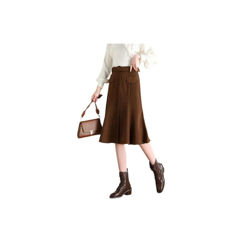 Weixi Casual Long Skirts Women's Dark Brown-1