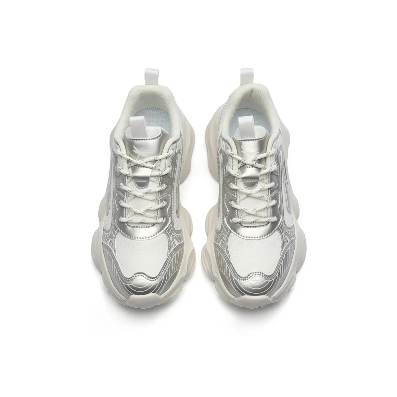 RED DRAGONFLY Chunky Sneakers Women's Low Top Beige/White Silver-5