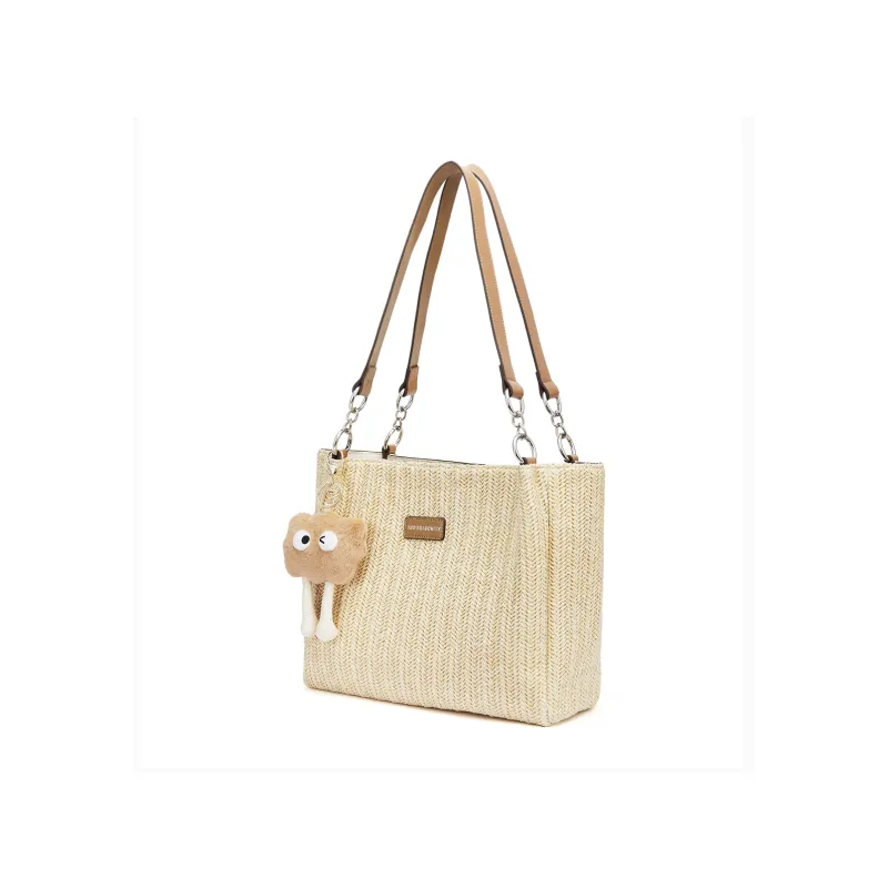 RED DRAGONFLY Fabric With Synthetic Leather Handbag Shoulder Bag Tote Women's Cream Apricot-1