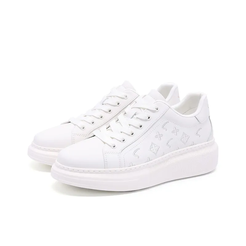 Satchi Slip Resistant Cushioning, Abrasion Resistant, Height Increasing Low Top Skateboard Shoes Men's White 4.5cm-2