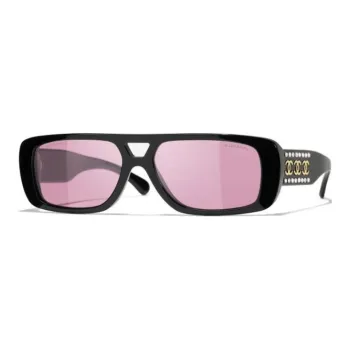 CHANEL Resin Rhinestone Aviator Sunglasses Women's Black