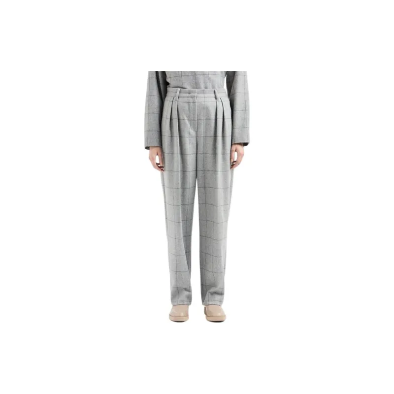 EMPORIO ARMANI Pleated Trousers In A Wool blend Flannel With Oversized Check Motif-1