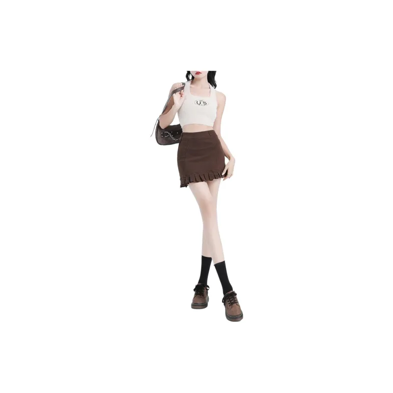 ZAVK Denim Short Skirts Women's Brown-3