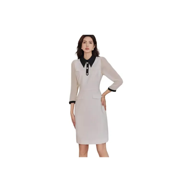 ROEYSHOUSE Long Sleeved Dress Women's Beige Apricot-3