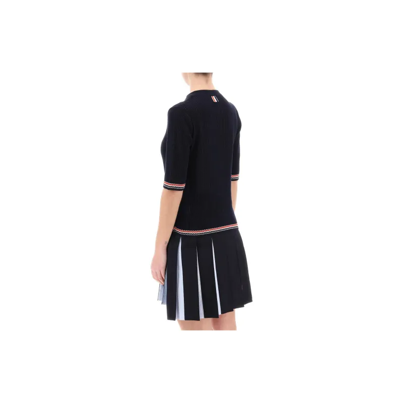 THOM BROWNE Rwb Stripe Pointelle Knit Crewneck Top-2