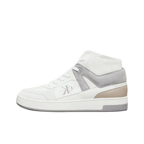 calvin grande KLEIN Leather High-Top High-Top Skateboard Shoes Men's White