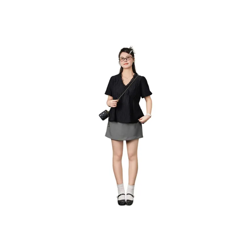 DAMABAIFENBAI Chiffon Shirts Women's Black-1