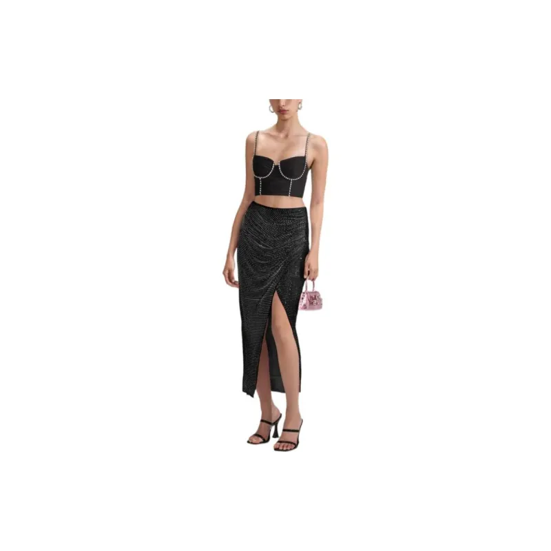 Self portrait Casual Long Skirts Women's Black-1