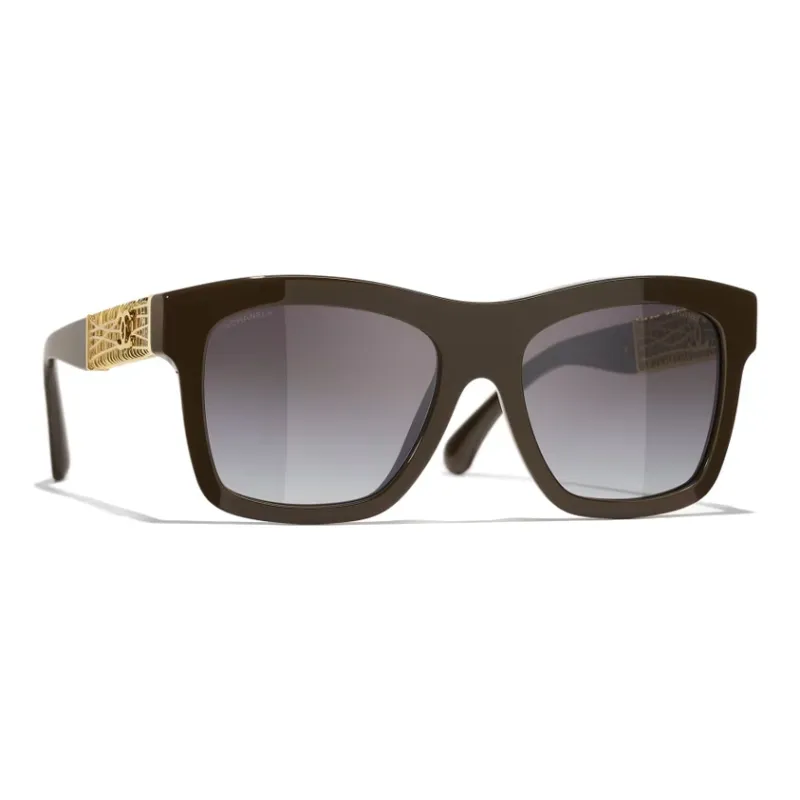 CHANEL Metal Square Sunglasses Unisex Brown-1