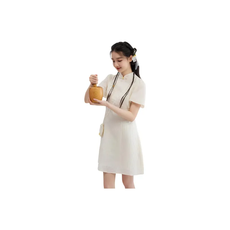 ZIHAN Short-Sleeved Dresses Women's White Ginger-2