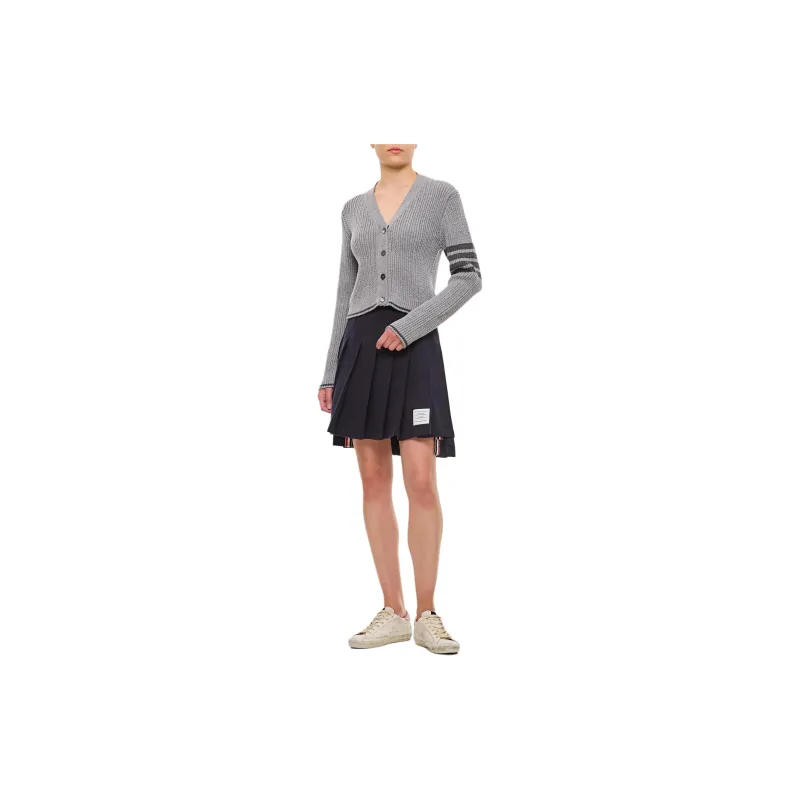 THOM BROWNE V Neck Cropped Cable Knitted Cardigan-4