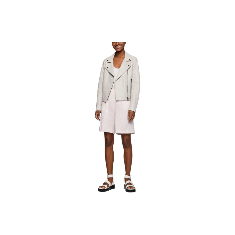 HUGO BOSS Biker Jacket In Olivenleder® With Monogram Lining Jackets Coats Women's Gray-4