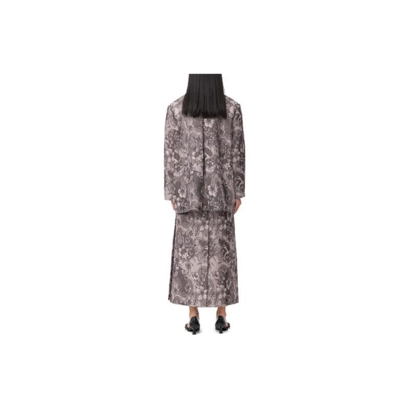 GANNI Rippled Jacquard Oversized Blazer Business Suit Women's Black-3