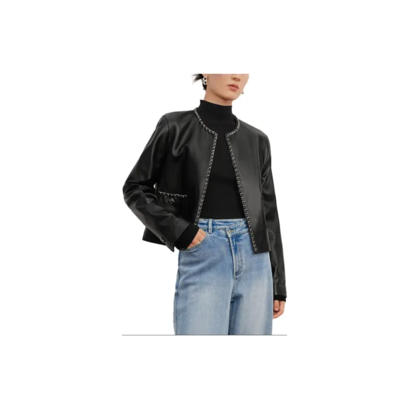 JZ. ANNAKRO Leather Jackets Women's Plain Black-1