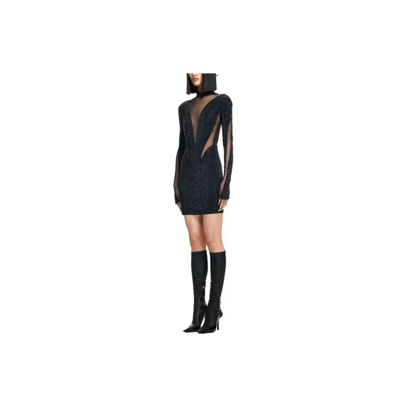 Mugler H&M Spiral Panel Mini Dress With Rhinestones Black-3