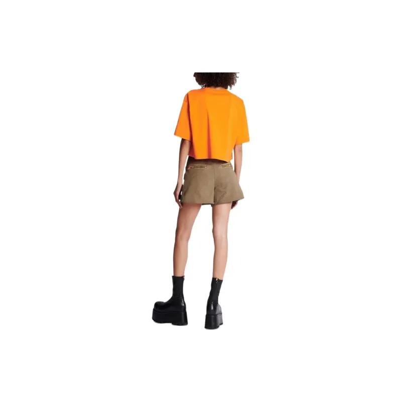 BALMAIN Logo Print Cropped T Shirt 'Orange'-2