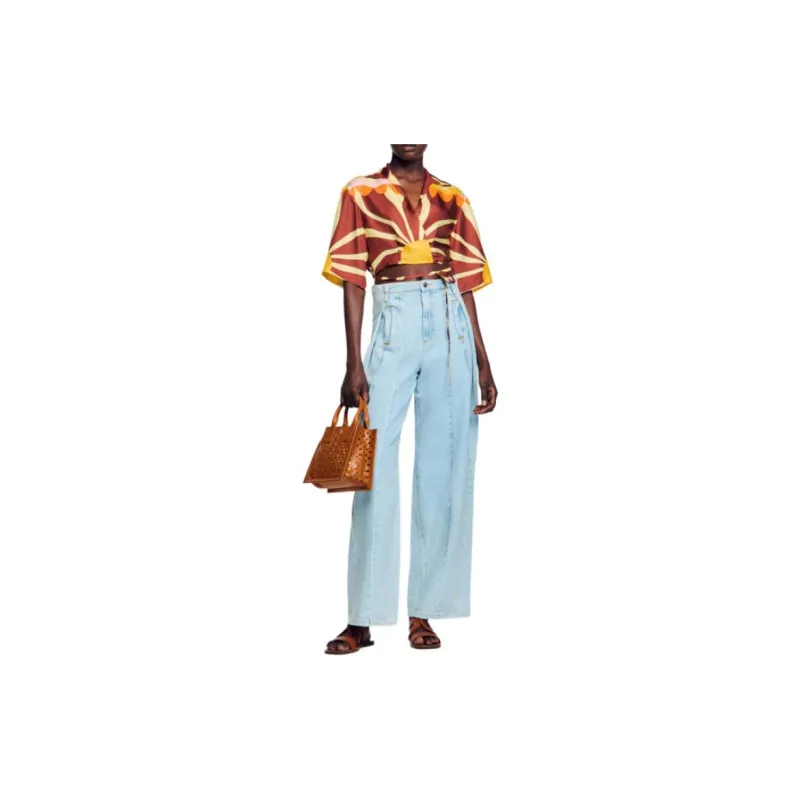 Sandro Crop Top Women's Brown Yellow-1