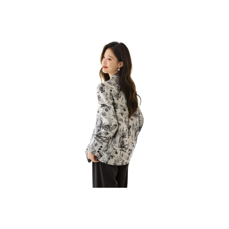 Mo Han Yi Mei Business Suit Women's White With Black Floral-1