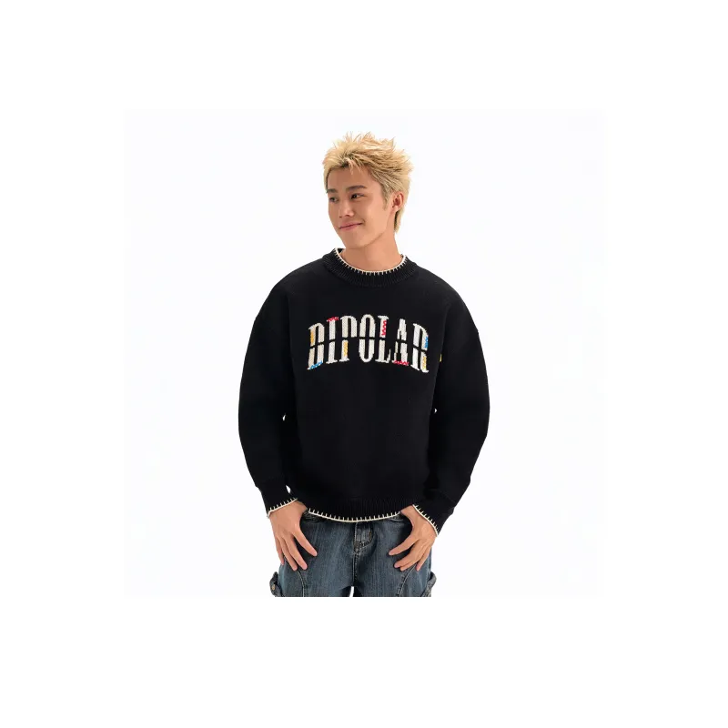 BIPOLAR Sweater Unisex Black Apricot Blue-2
