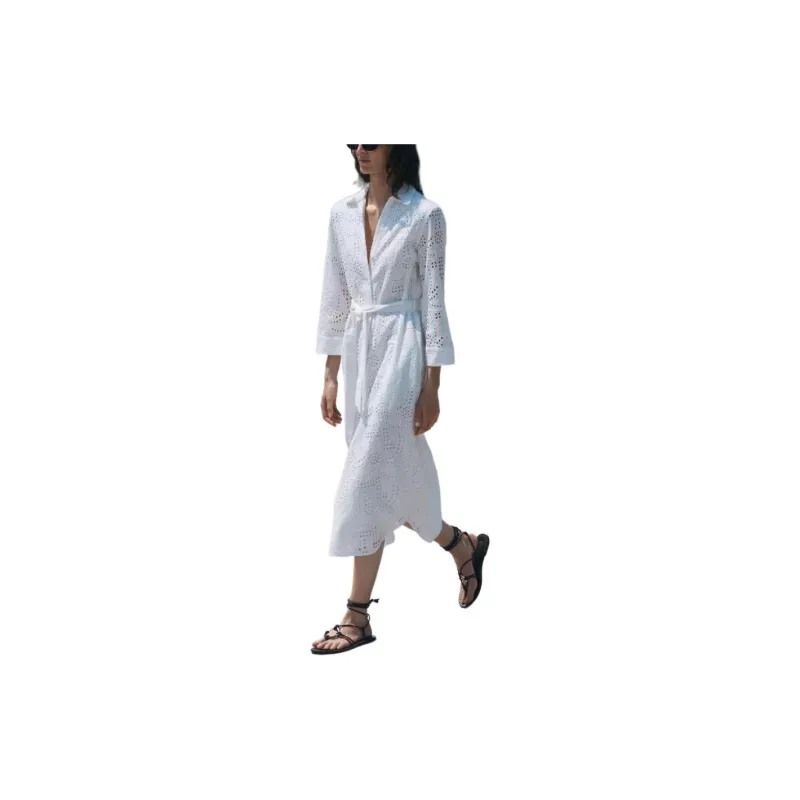 ZARA Long-Sleeved Dresses Women's White-3