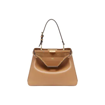 FENDI Calfskin One Shoulder Handbag Medium Size Women's Milk Coffee